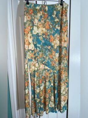 Peruvian Connection Long Maxi Floral Skirt XL Side Slit  AA19